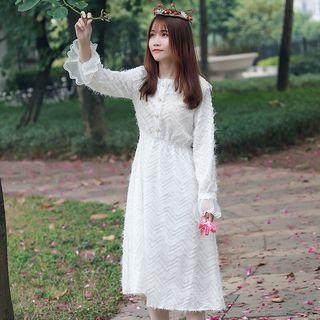 Bell-sleeve Midi A-line Fringed Dress
