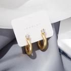 Rhinestone Matte Alloy Open Hoop Earring E4643 - 1 Pair - Gold - One Size