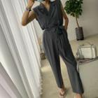 Collared Sleeveless Cropped Jumpsuit