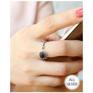 Genuine-gemstone Silver Open Ring