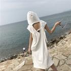 Plain Open-back Loose-fit Sleeveless Hooded Dress