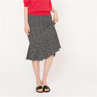 Zip-side Floral Pattern Skirt