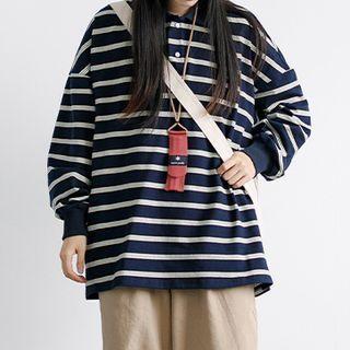 Long Sleeve Oversized Stripe Polo Shirt