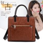 Faux Leather Zip Tote Bag