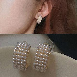 Faux Pearl Open Hoop Earring As Shown In Figure - 1 Pair - One Size