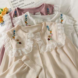 Ruffle-trim Embroidered Loose Shirt