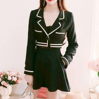 Set: Contrast Trim Blazer + A-line Skirt