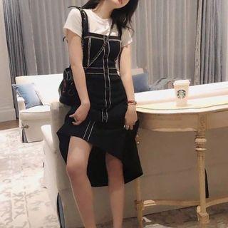 Short Sleeve Plain T-shirt / Stitched Knit A-line Dress