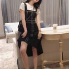 Short Sleeve Plain T-shirt / Stitched Knit A-line Dress