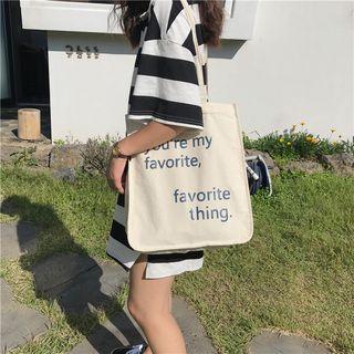 Lettering Canvas Shopper Bag Favorite Thing - Off-white - One Size