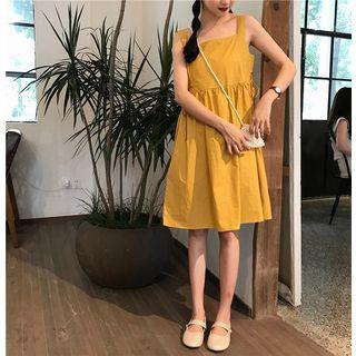 Plain Drawstring Sleeveless Dress