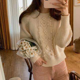 Punched-trim Pompom Sweater