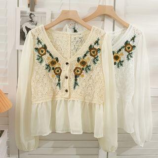 Embroider Floral Cropped Blouse