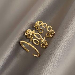 Set Of 3: Alloy Open Ring Set Of 3 - Gold - One Size