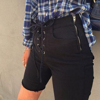 Zip-side Lace-up Skinny Shorts