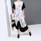 Short-sleeve Dotted Irregular A-line Midi Dress White - One Size