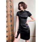 Plain Short-sleeve Mini Qipao