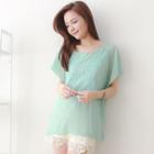 Short-sleeve Embroidered Chiffon Top