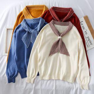 Dotted-neckline Colorblock Sweater