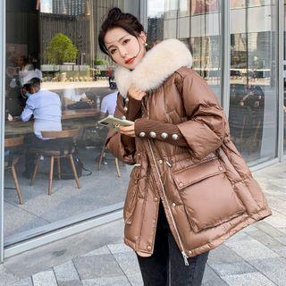 Hooded Fluffy Trim Padded Jacket