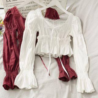 Bell-sleeve Ruffled Crop Top