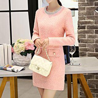 Embellished Long-sleeve Sheath Dress
