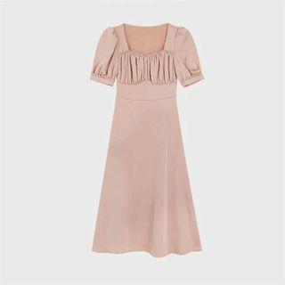 Short Sleeve Ruched Dress/ Maxi Dress