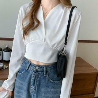 V-neck Cropped Long-sleeve Shirt
