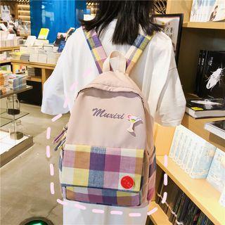 Lettering Checked Panel Lightweight Backpack