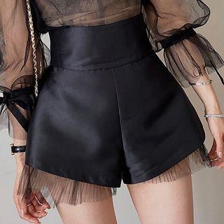 High Waist Mesh Trim Dress Shorts