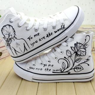 Painted High-top Lace-up Canvas Sneakers