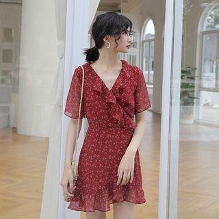 Side Tie Floral Short-sleeve Dress