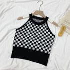 Checkered Knit Halter Top Black & White - One Size