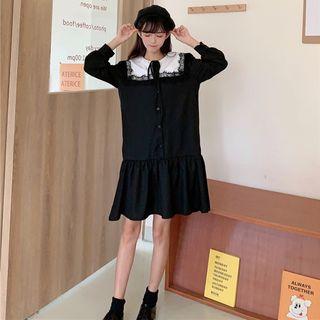 Lace Long-sleeved Dress Black - One Size