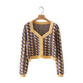 Geometric Print V-neck Cardigan