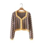 Geometric Print V-neck Cardigan