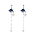 925 Sterling Silver Faux Pearl Planet Dangle Earring 1 Pair - As Shown In Figure - One Size