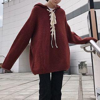 Lace-up Hooded Sweater