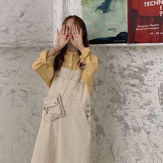 Denim Midi Overall Dress White - One Size