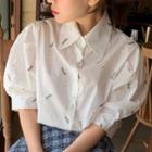 Puff-sleeve Embroidered Shirt