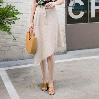 Belted-detail Asymmetric-hem Skirt
