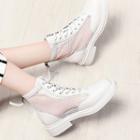 Low-heel Mesh Panel Lace-up Short Boots