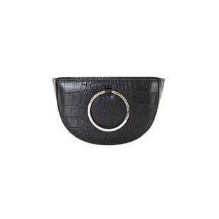 Hoop-accent Croc-grain Semicircle Shoulder Bag
