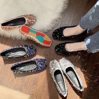 Sequin Square Toe Flats