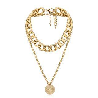 Set: Alloy Embossed Crab Pendant Necklace + Choker 0349 - Gold - One Size