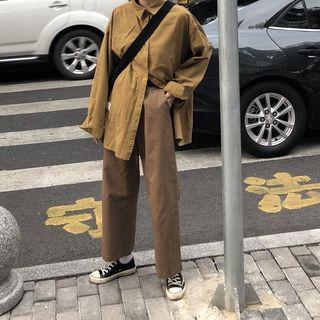 Applique Shirt / Plain Wide Leg Pants