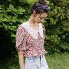 Floral Short-sleeve T-shirt Floral - Purple & Pink & Green - One Size