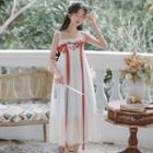Spaghetti-strap Floral Embroidered Midi A-line Dress / Light Jacket
