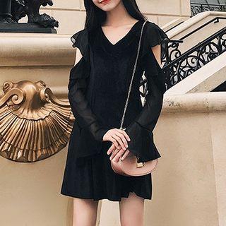 V-neck Cutout Long-sleeve Dress