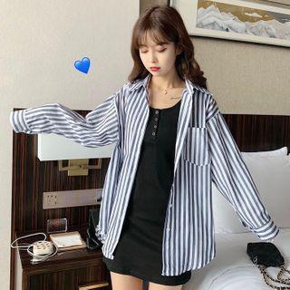 Striped Shirt / Mini Sheath Henley Tank Dress